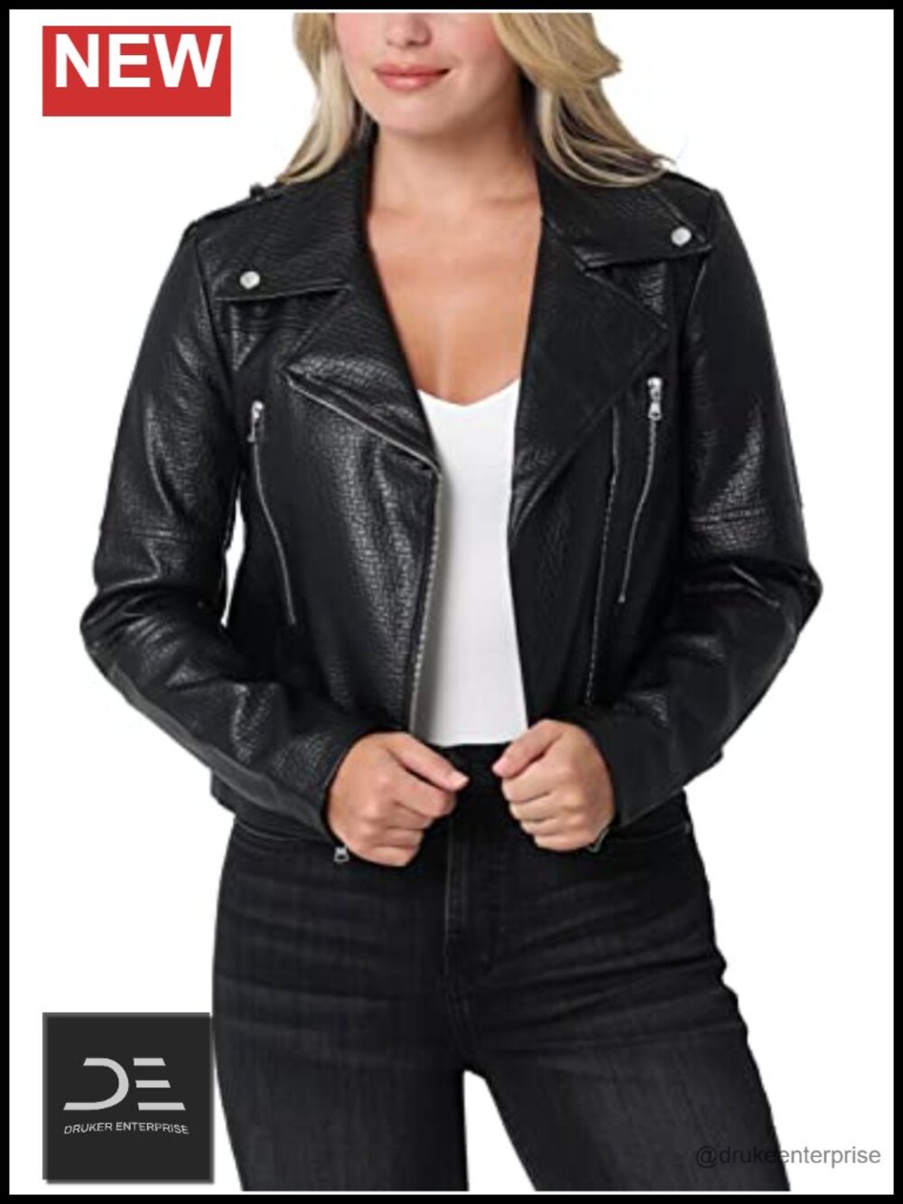 Faux Leather Jacket Moto Quilted Zip Quilted Moto